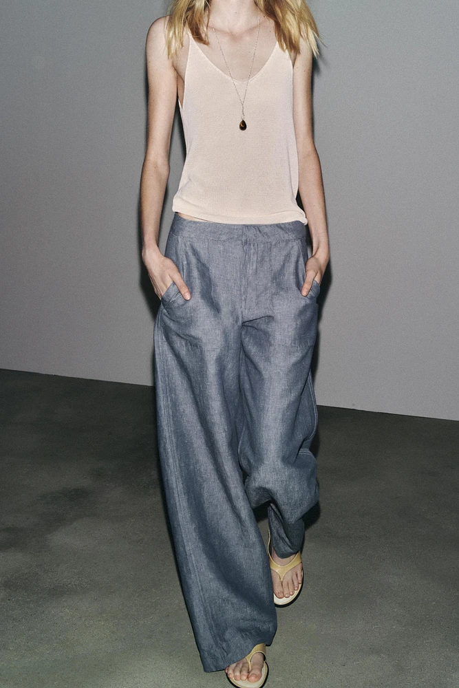 PANTALON JAMBES LARGES AVEC LIN ZW COLLECTION