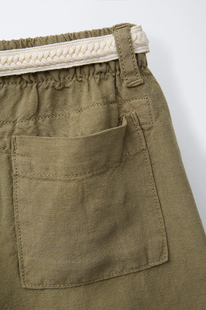 LINEN-BLEND DRAWSTRING BELT SHORTS