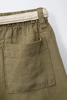 LINEN-BLEND DRAWSTRING BELT SHORTS