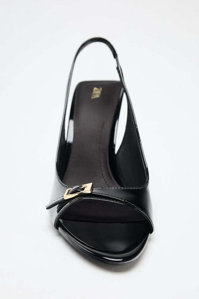 PATENT FINISH HEELED SANDALS