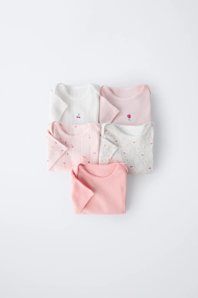 FIVE-PACK OF EMBROIDERED FLORAL BODYSUITS