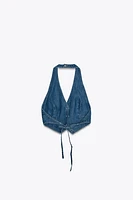 OPEN BACK DENIM TRF TOP