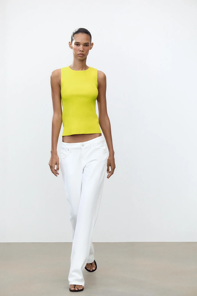 RIBBED KNIT TOP WITH LACED-UP BACK