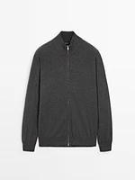 Cotton blend zip-up knit cardigan