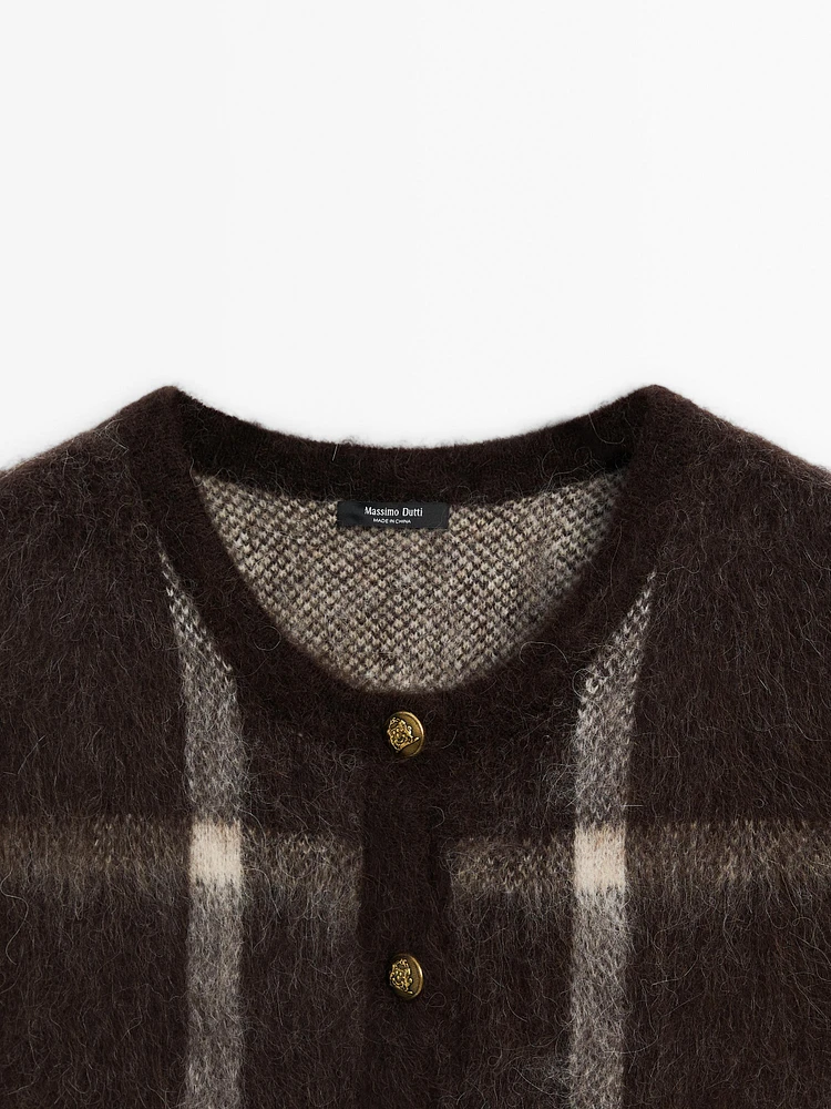 Wool blend check knit vest