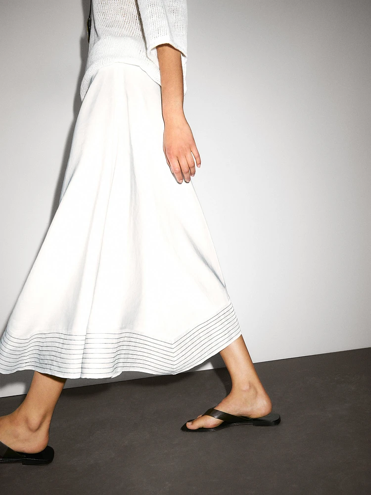 Jupe ample lin coutures fantaisie