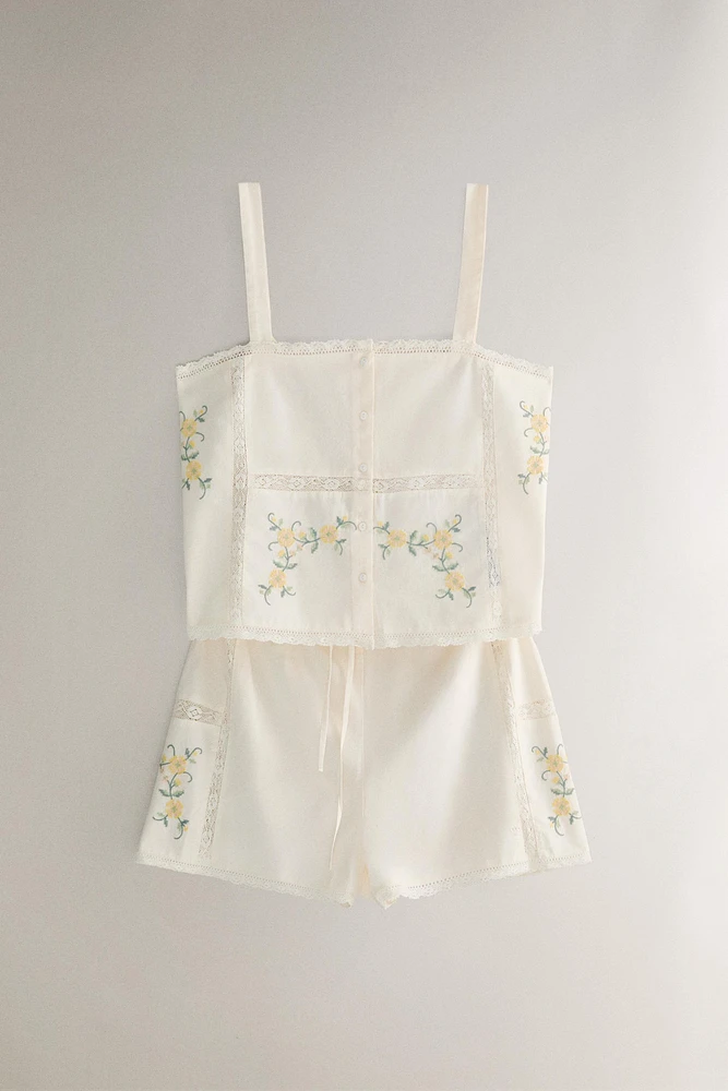 EMBROIDERED COTTON SHORTS