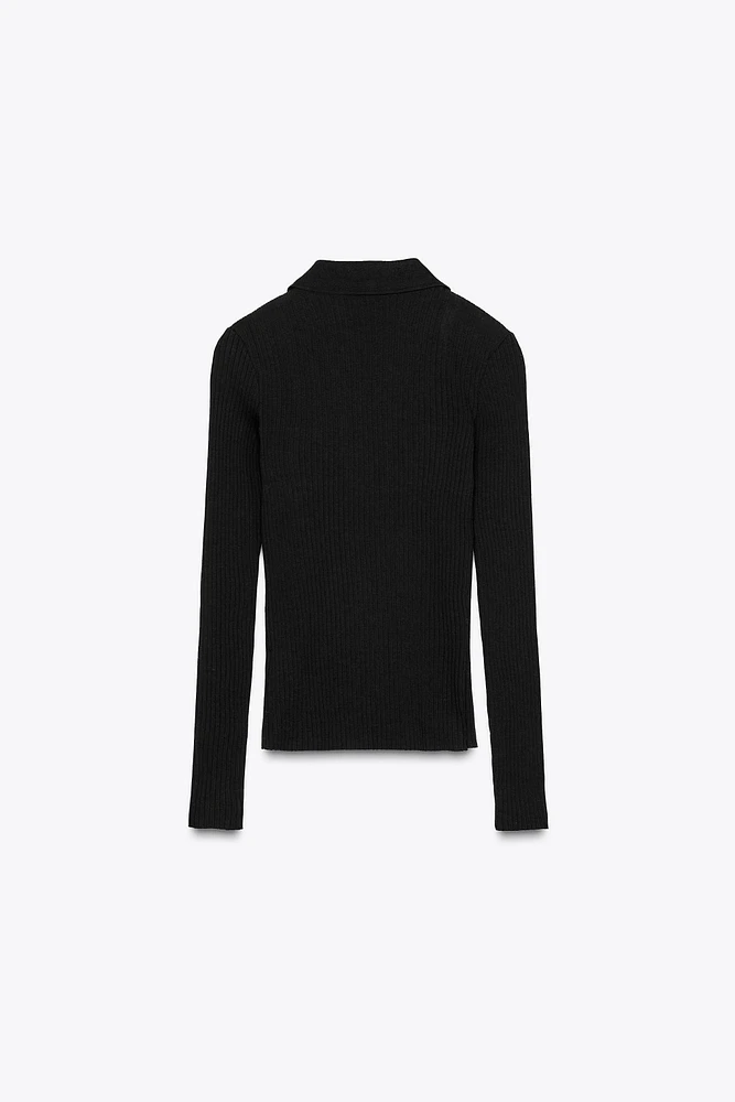 RIBBED POLO NECK T-SHIRT