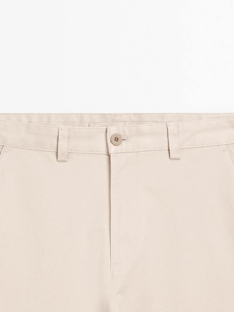 Cotton blend relaxed fit cropped trousers