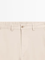 Cotton blend relaxed fit cropped trousers