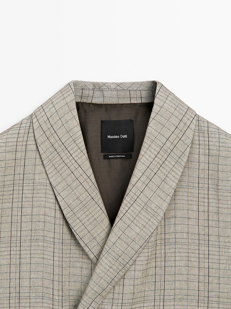 Blazer col smoking imprimé à carreaux
