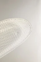 OVAL GLASS SERVING DISH WITH A RAISED DESIGN