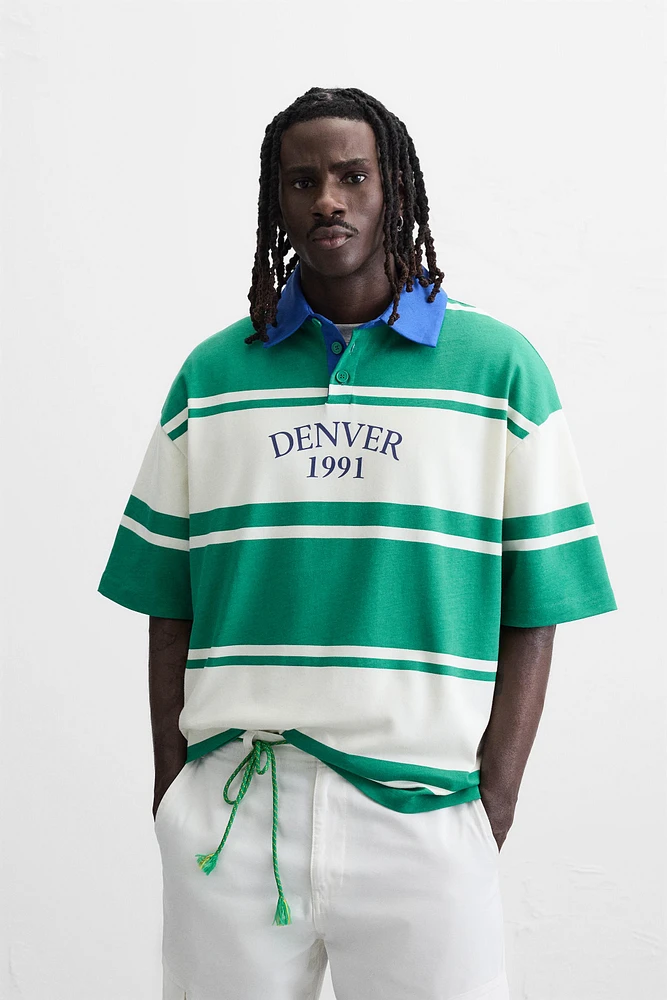 STRIPED TEXT POLO SHIRT