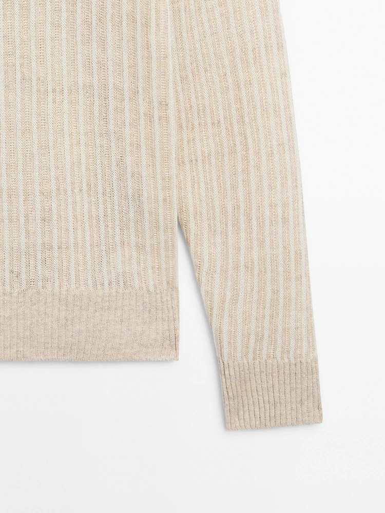 100% linen ribbed crew neck sweater
