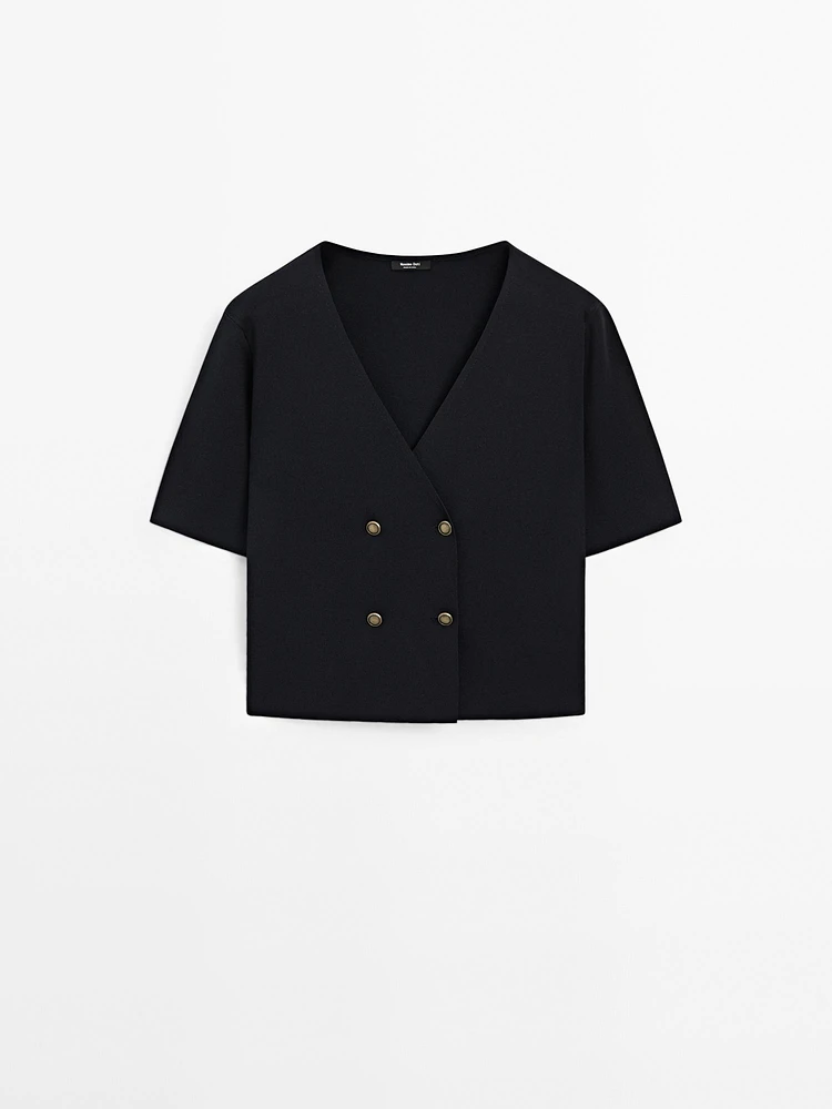 Cardigan manches courtes col en V