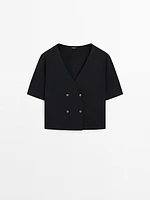 Cardigan manches courtes col en V
