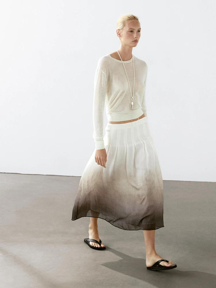Ombré print box pleat midi skirt