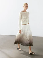 Ombré print box pleat midi skirt