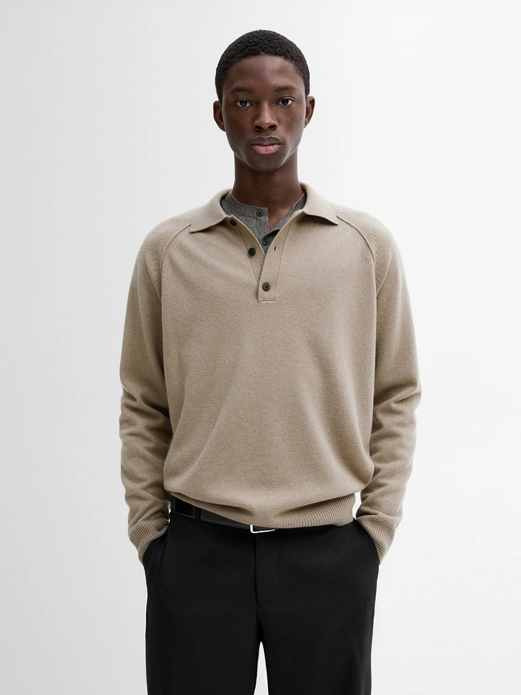 Wool knit sweater with polo collar