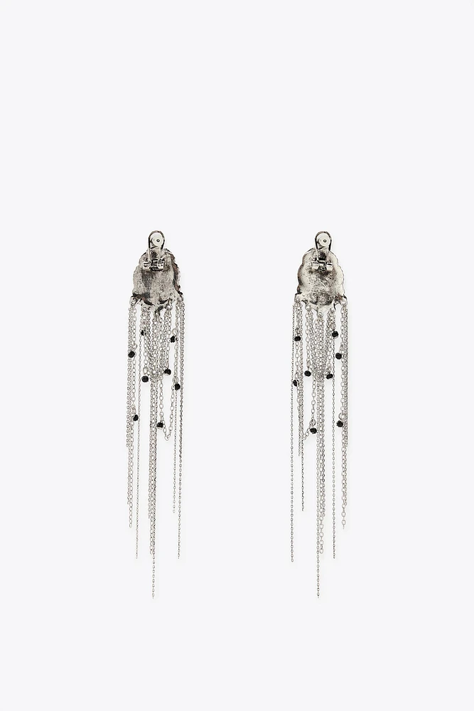 BOUCLES D'OREILLES MÉTALLIQUES AVEC CHAÎNES ET PERLES FANTAISIE