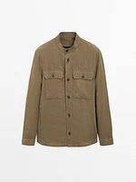 100% linen stand collar overshirt
