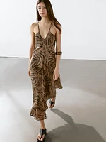 Long ramie blend animal print dress