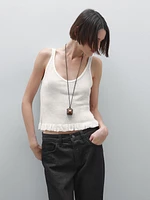 100% linen top with ruffled hem