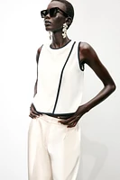 CONTRAST TRIM CREPE TOP