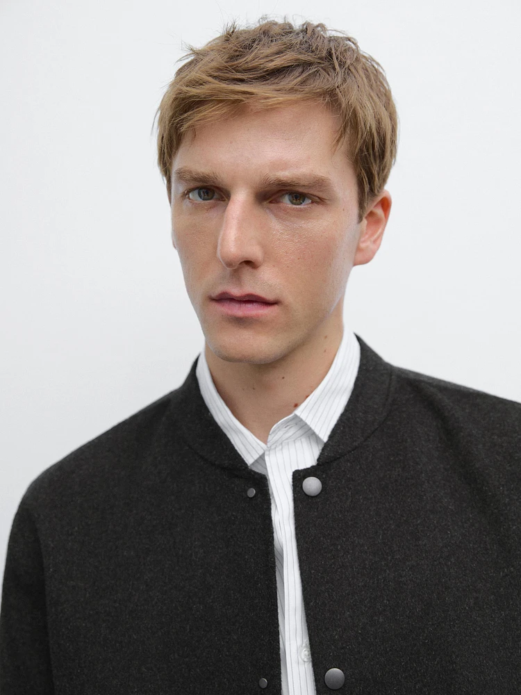 Double-layer wool blend bomber jacket