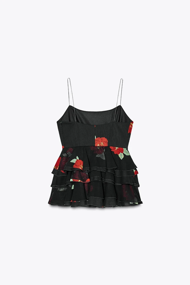 FLORAL PRINT RUFFLED TOP