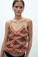 EMBROIDERED RUFFLED TOP