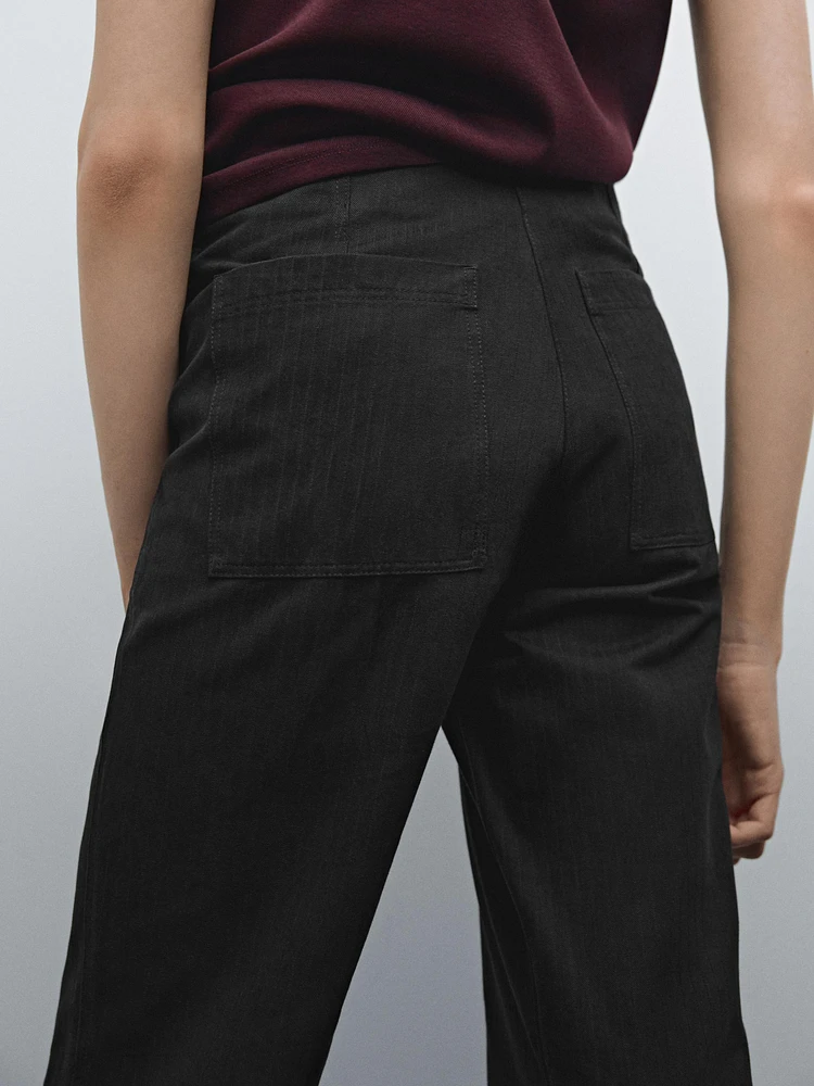 Wide-leg cotton trousers with striped detail