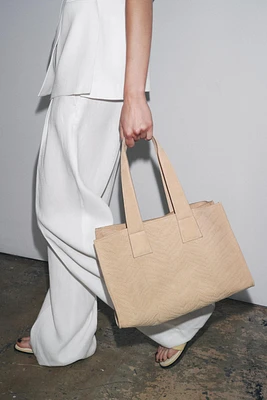BRAIDED SPLIT LEATHER SHOPPER BAG