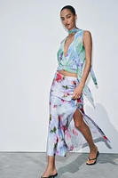 PRINTED SATIN EFFECT MIDI SKIRT