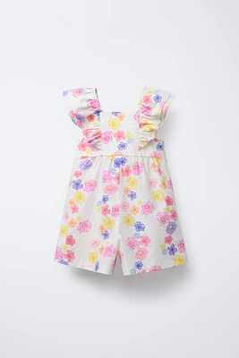 FLORAL BOW PRINT JUMPSUIT