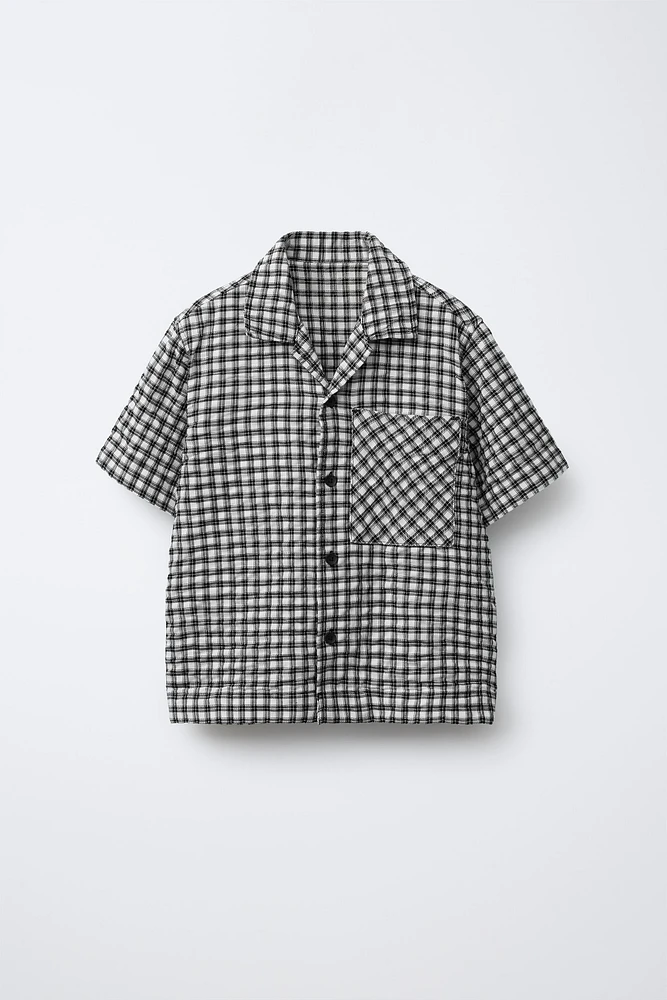 WRINKLED EFFECT PLAID SHIRT