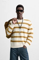 OPENWORK TEXTURED STRIPE SWEATER