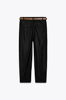 LINEN STRAIGHT LEG PANTS WITH BELT