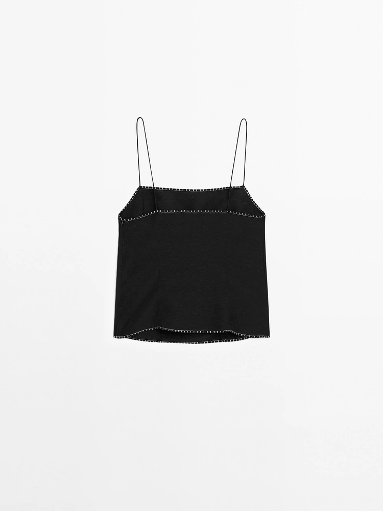 Strappy top with contrast topstitching