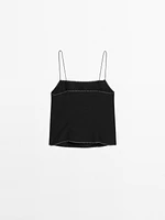 Strappy top with contrast topstitching