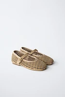 OPENWORK LEATHER BALLET FLATS