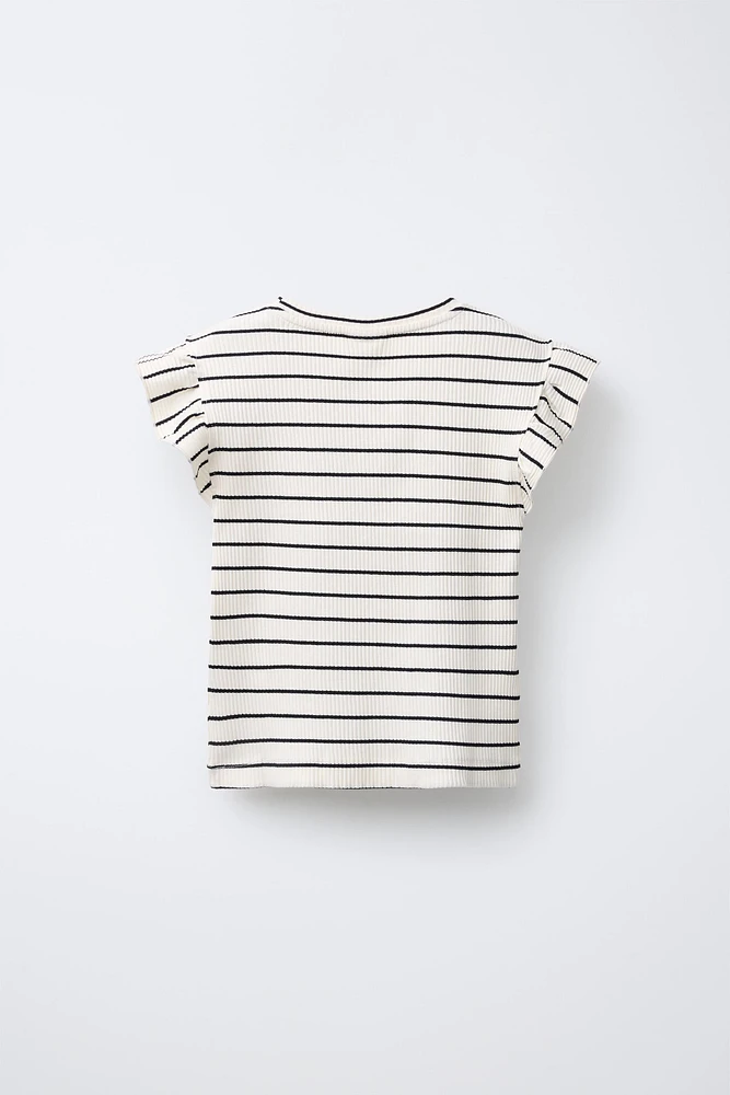 T-SHIRT RIB VOLANTS RAYURES