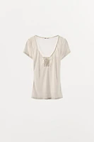 SATIN BOW POINTELLE TOP