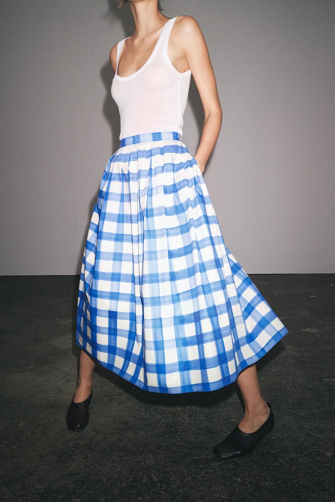 CHECKERED MIDI SKIRT ZW COLLECTION