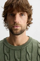 WASHED CABLE-KNIT SWEATER