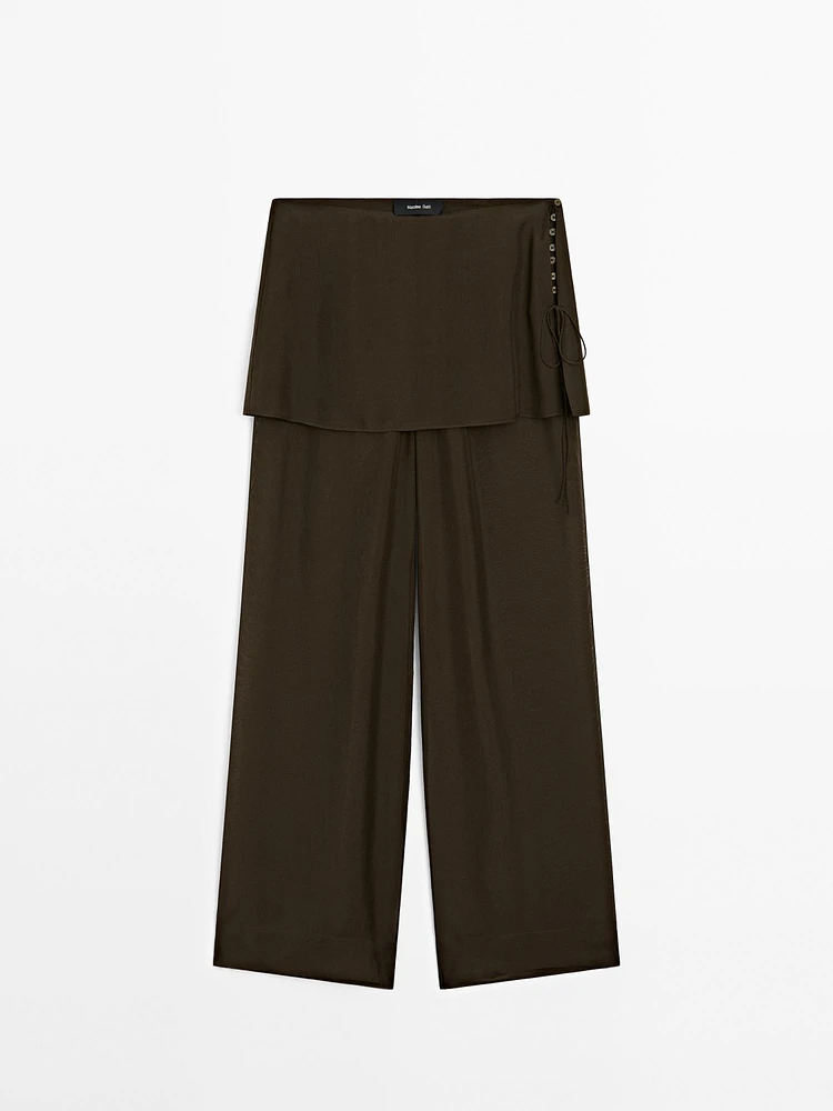 Flowing contrast 100% silk trousers