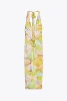 PRINTED TULLE MIDI HALTER DRESS