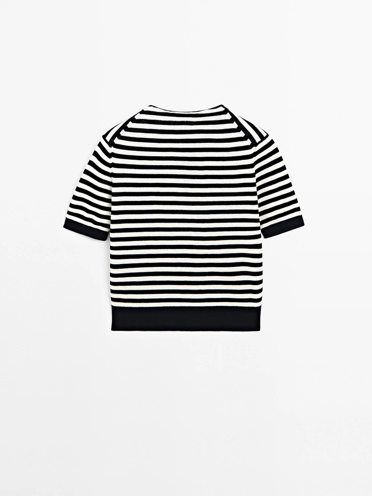 Striped short sleeve knit sweater