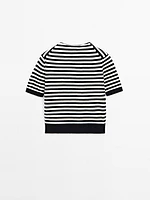 Striped short sleeve knit sweater