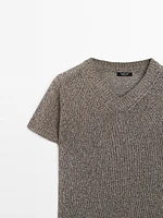 Knit sweater with fabric detail